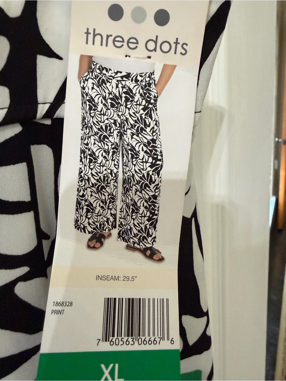 Three Dots Black and White Floral-Print Wide Leg Pants
